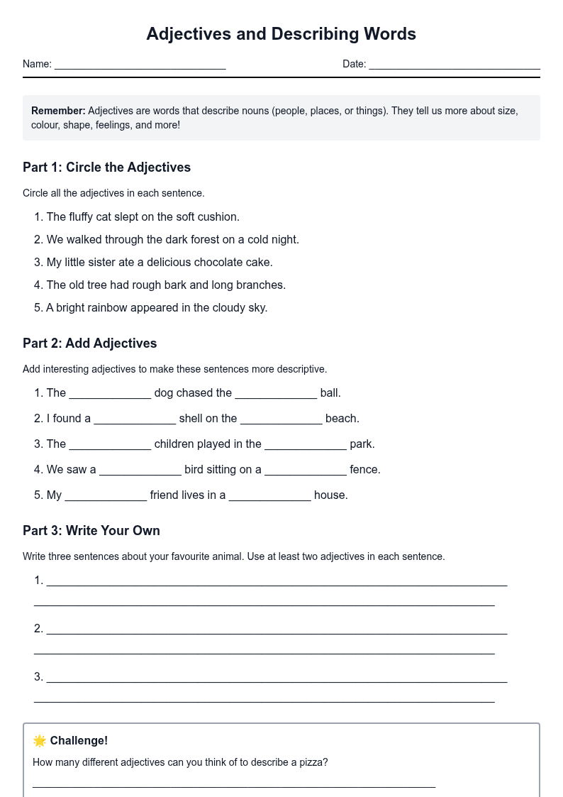 Adjectives and Describing Words