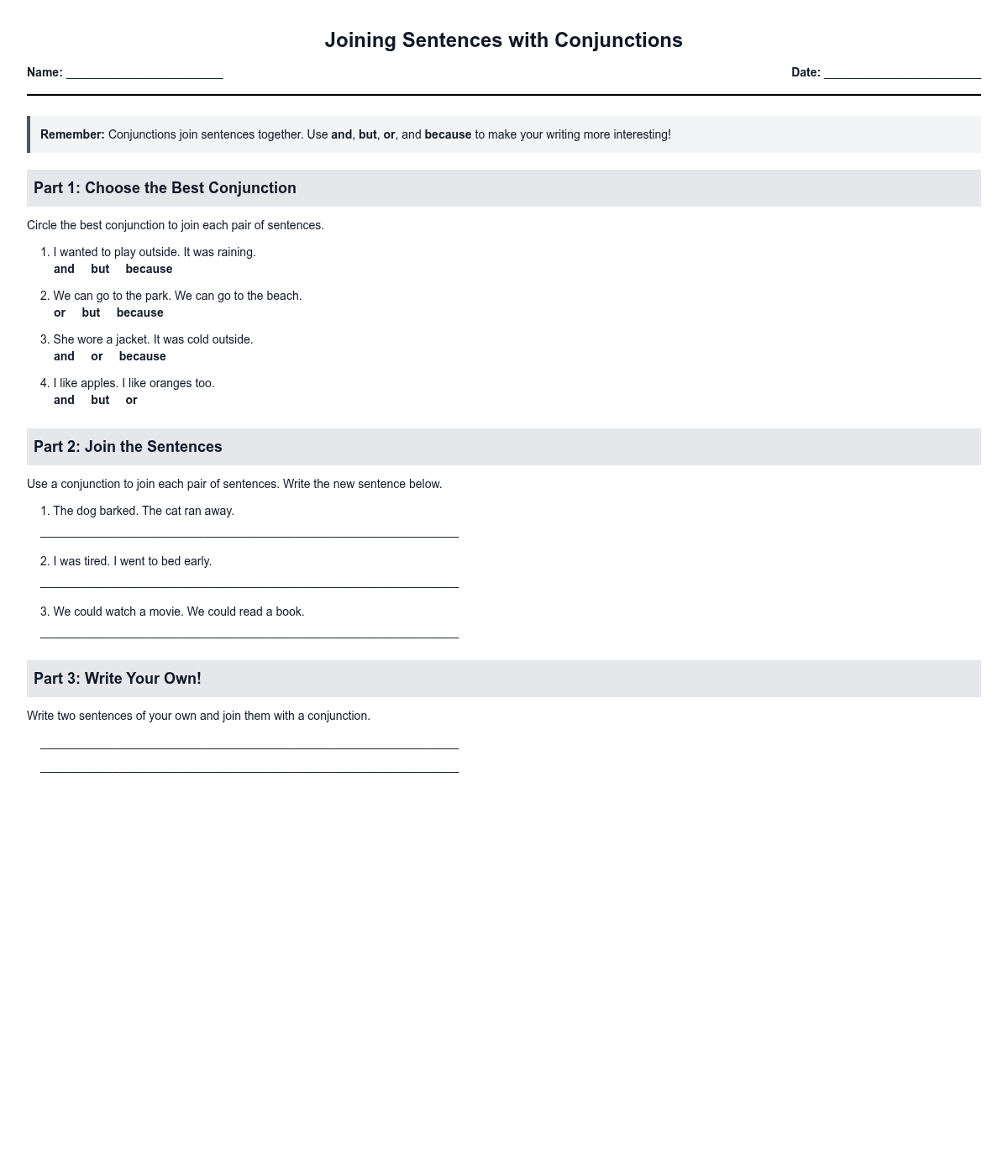 Joining Sentences with Conjunctions