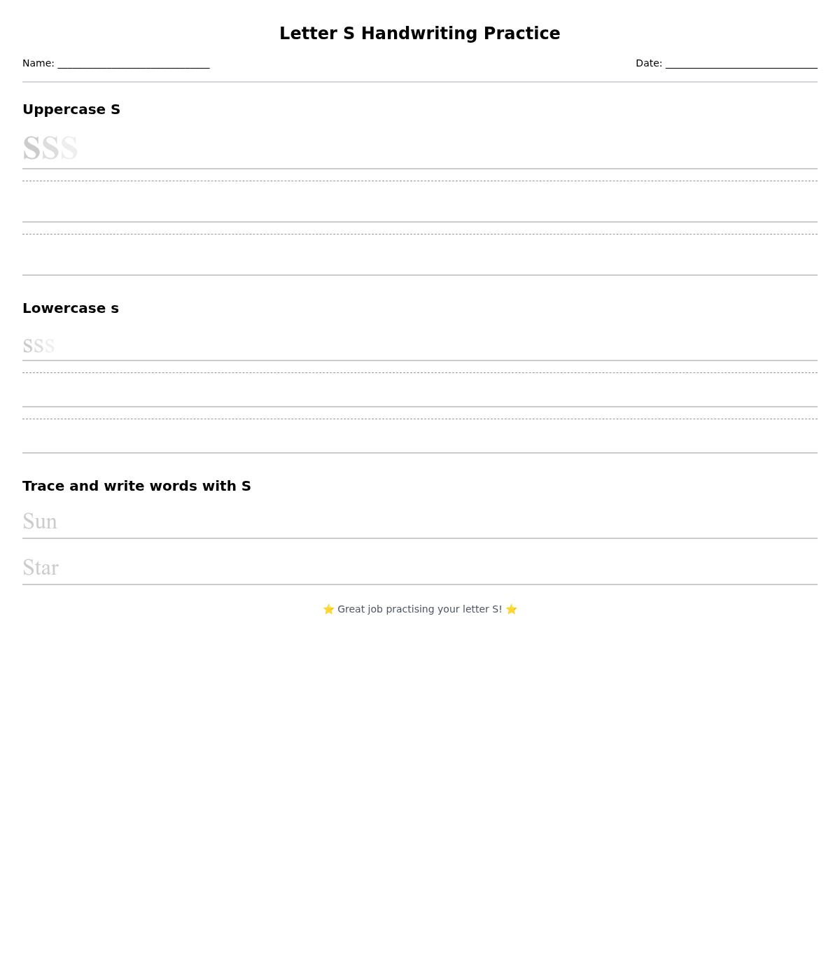 Letter S Handwriting Practice