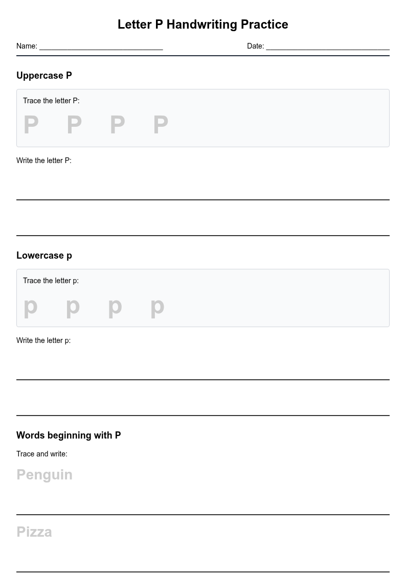 Letter P Handwriting Practice