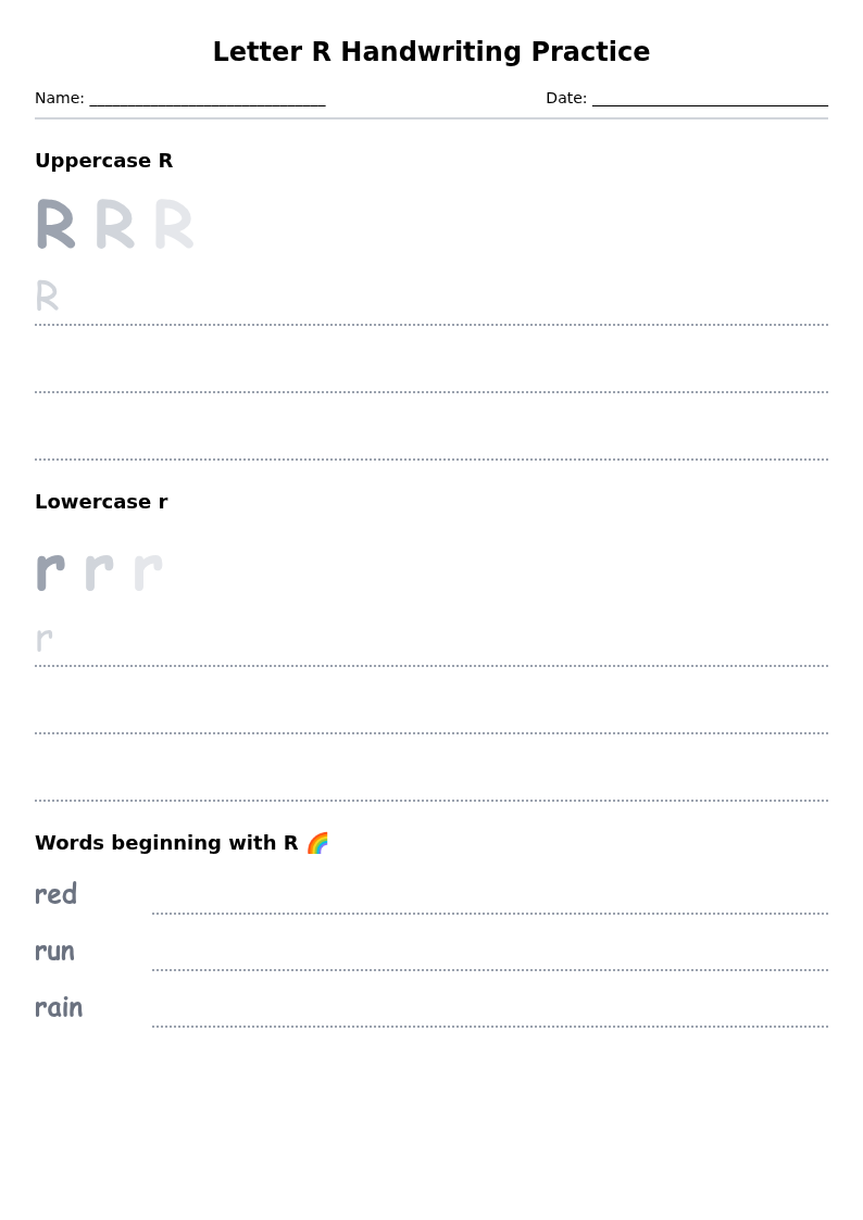 Letter R Handwriting Practice