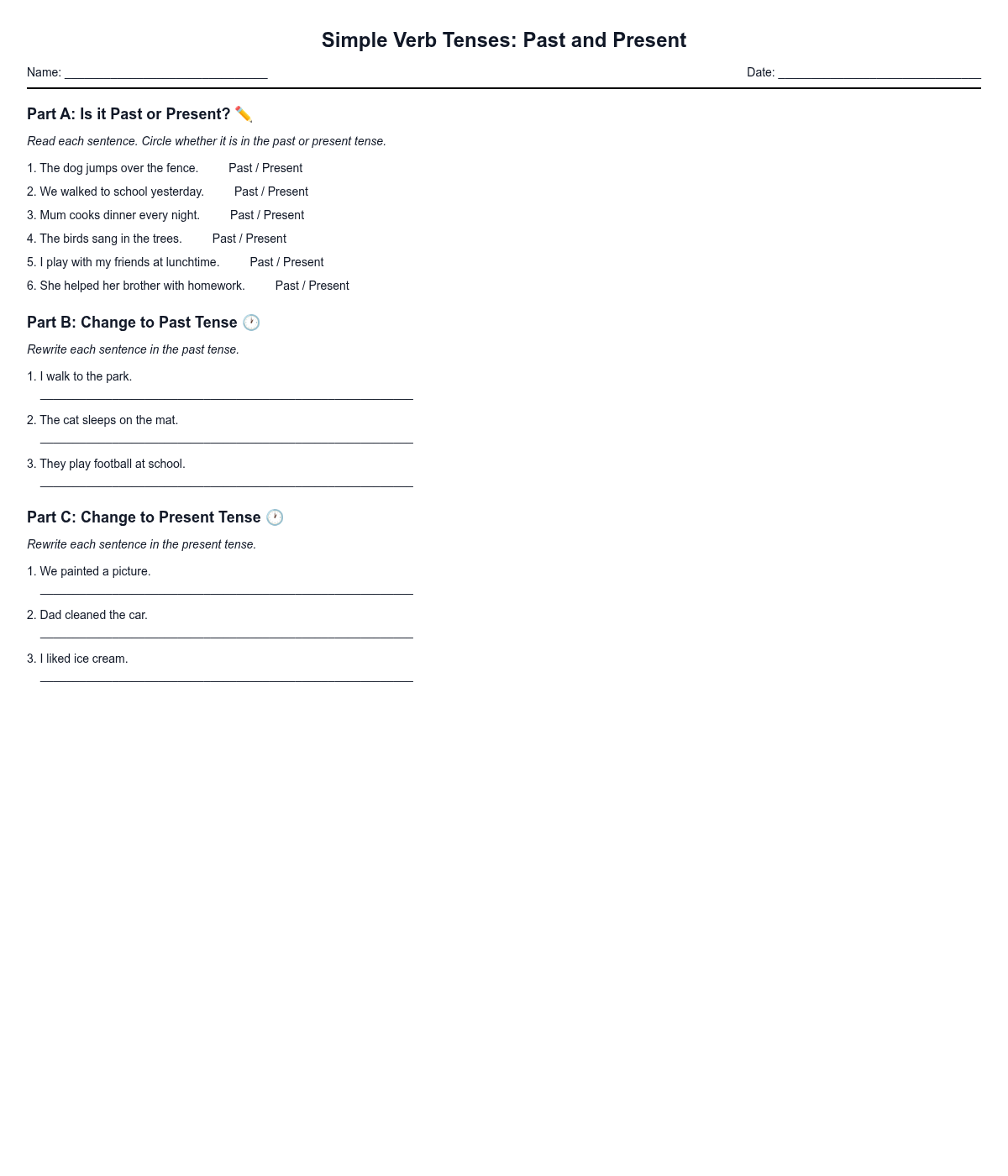 Simple Verb Tenses: Past and Present
