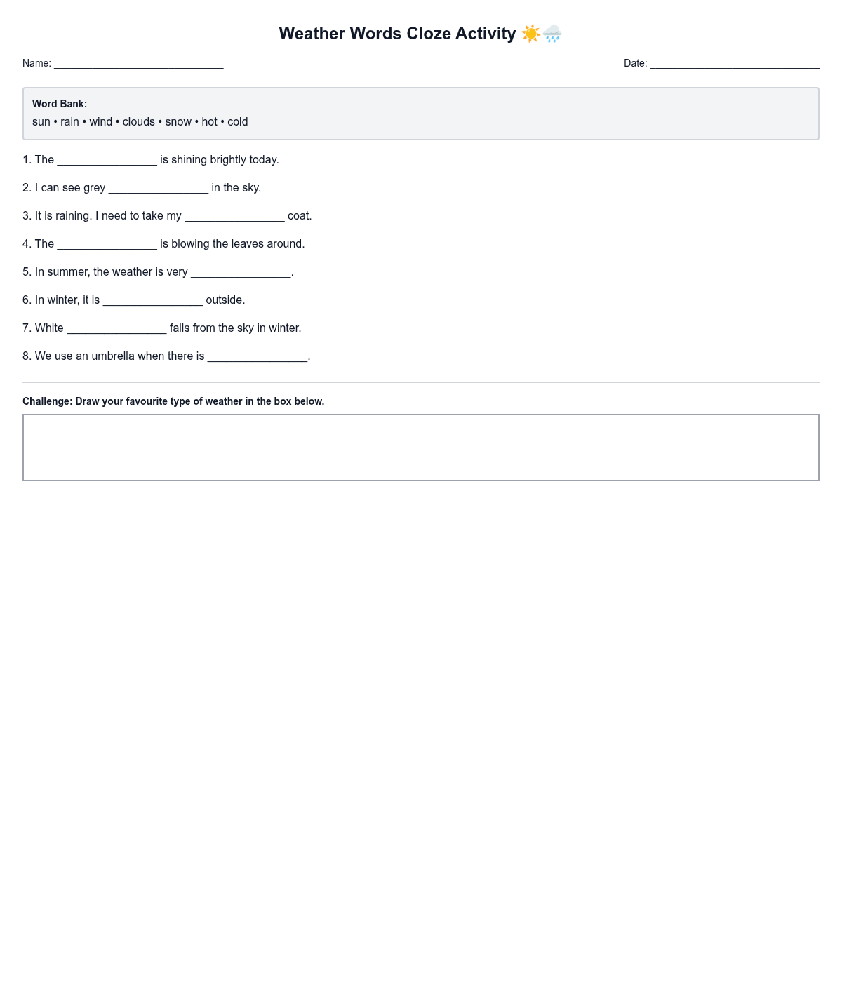 Weather Words Cloze Activity