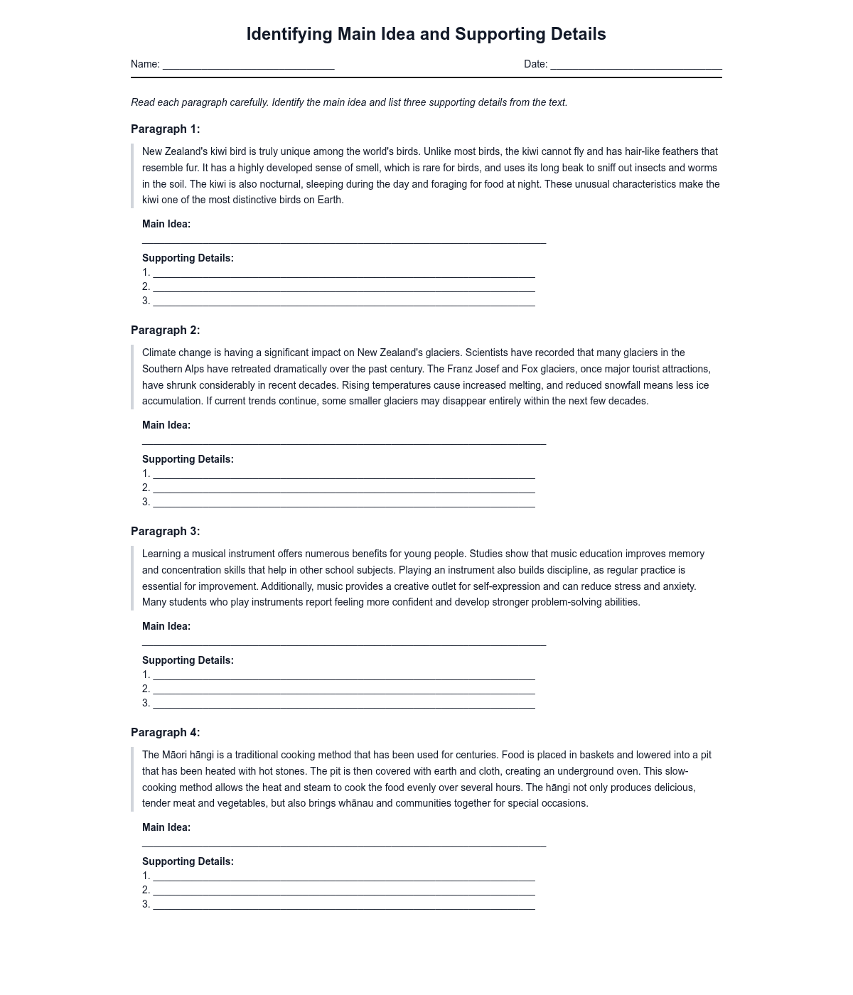 Identifying Main Idea and Supporting Details