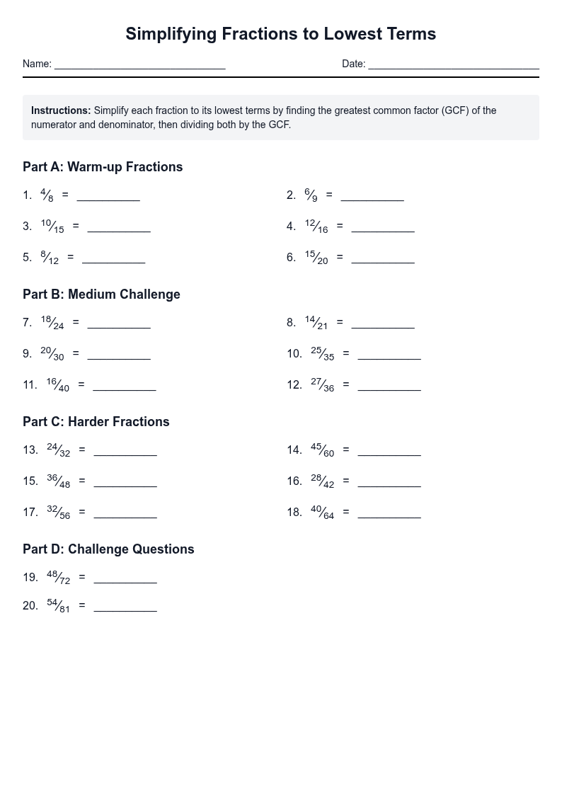 Simplifying Fractions to Lowest Terms