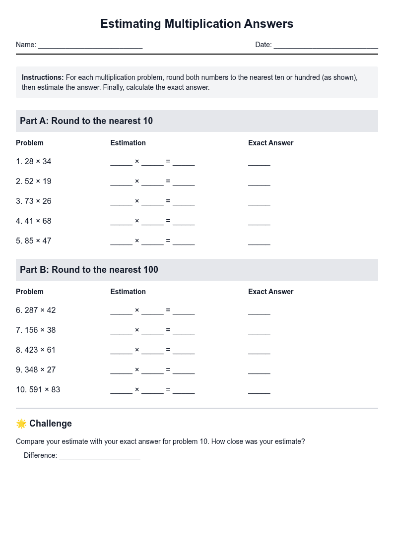 Estimating Multiplication Answers