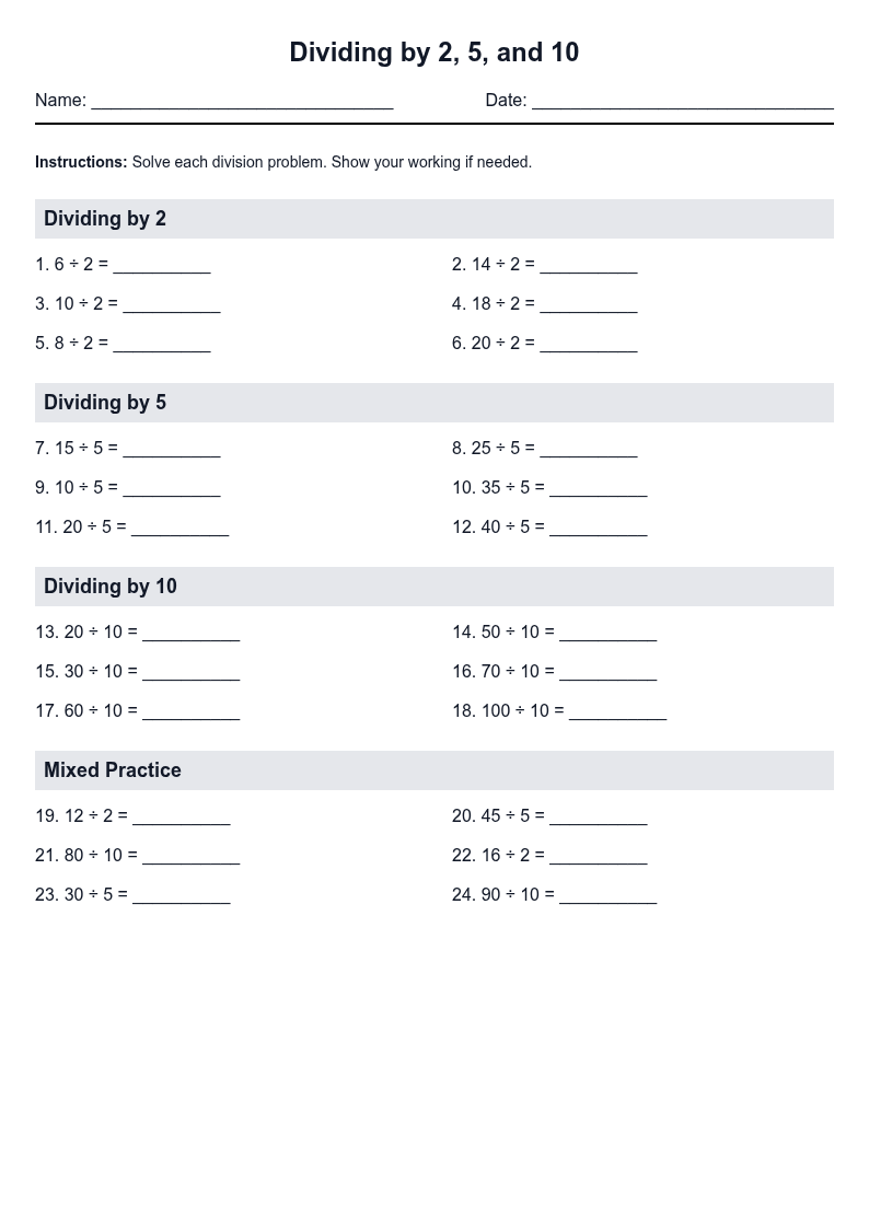 Dividing by 2, 5, and 10