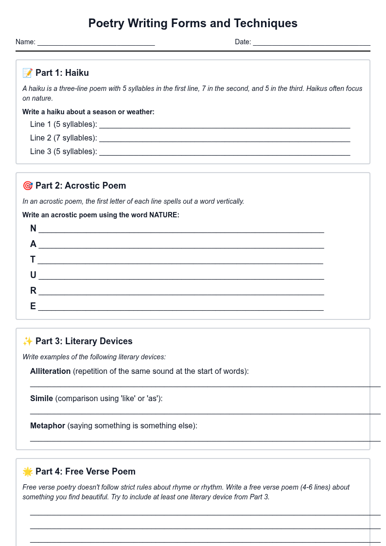 Poetry Writing Forms and Techniques