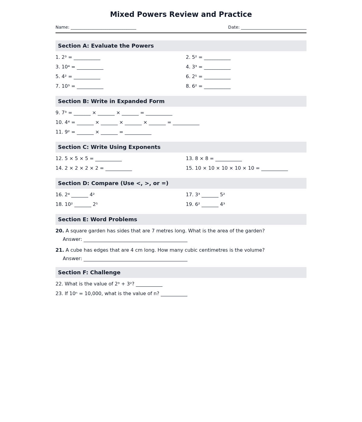 Mixed Powers Review and Practice