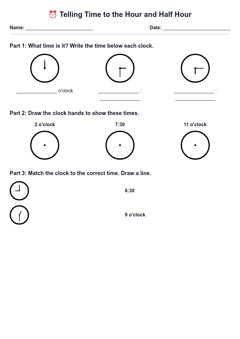 Telling Time to the Hour and Half Hour