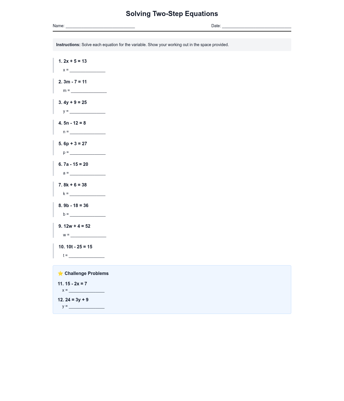 Solving Two-Step Equations