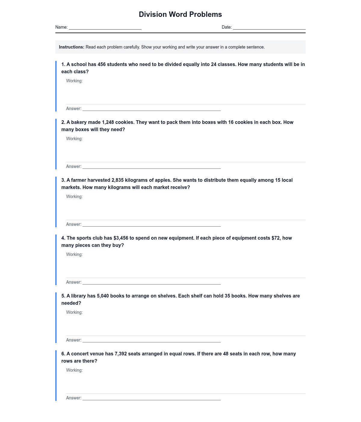 Division Word Problems