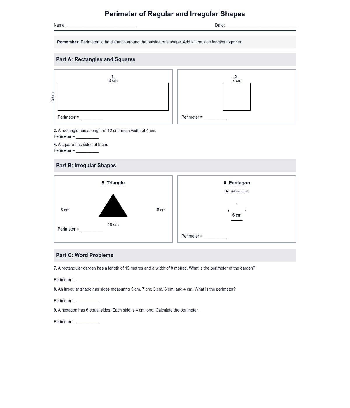 Perimeter of Regular and Irregular Shapes