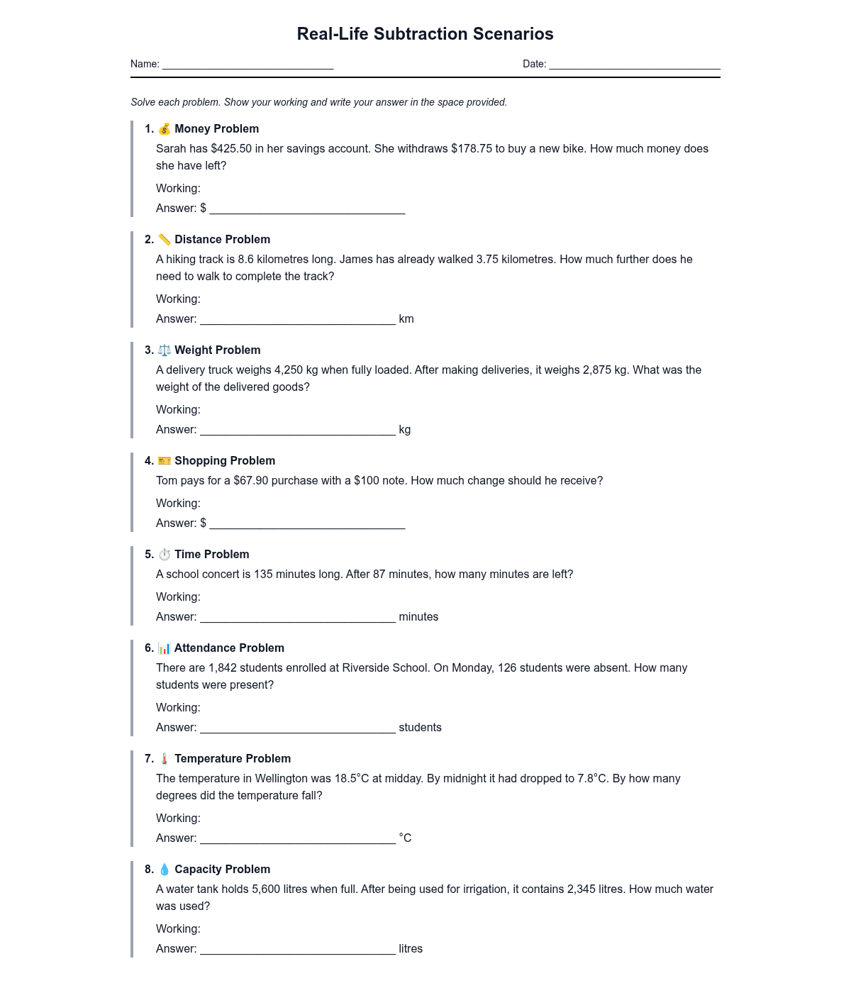 Real-Life Subtraction Scenarios