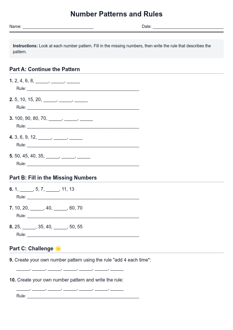 Number Patterns and Rules