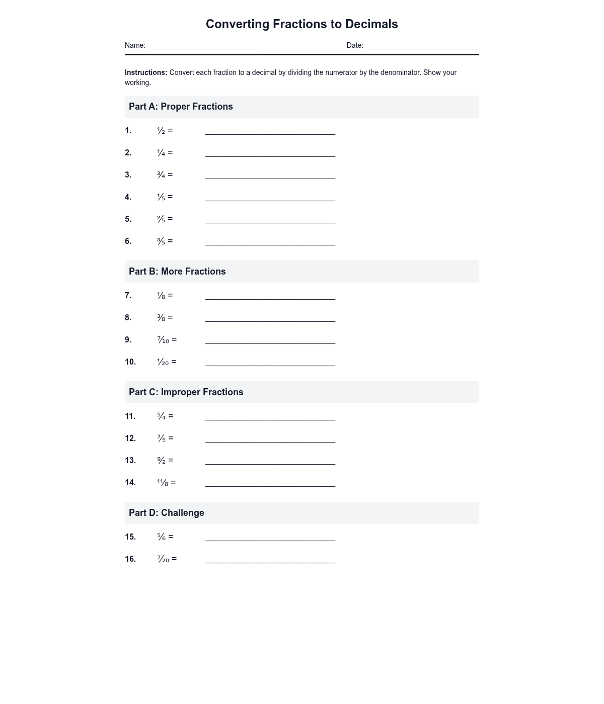 Converting Fractions to Decimals