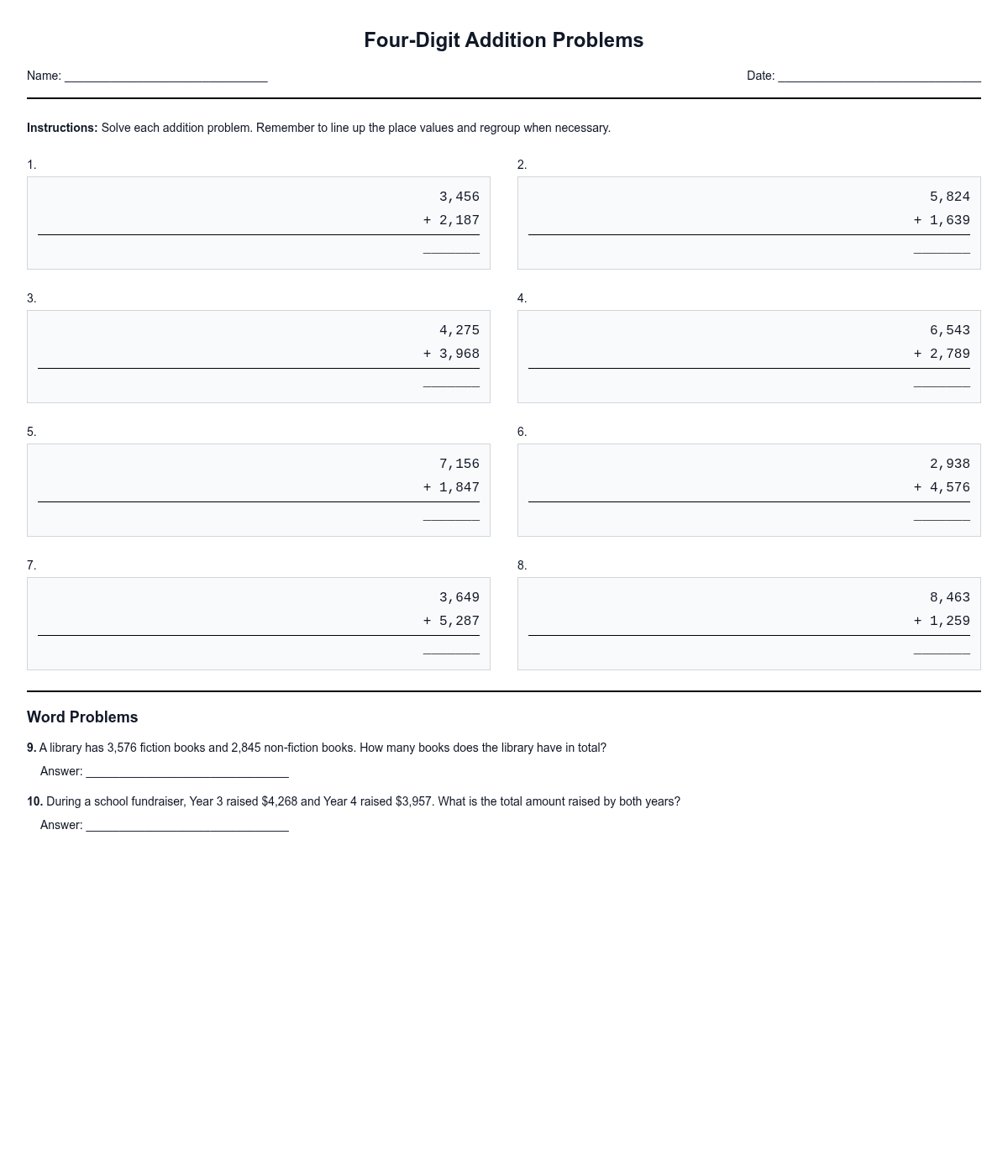Four-Digit Addition Problems