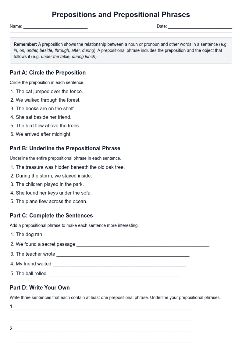 Prepositions and Prepositional Phrases
