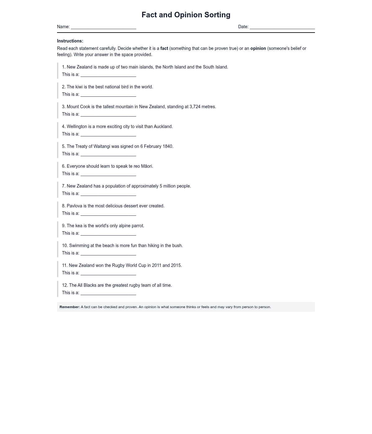 Fact and Opinion Sorting