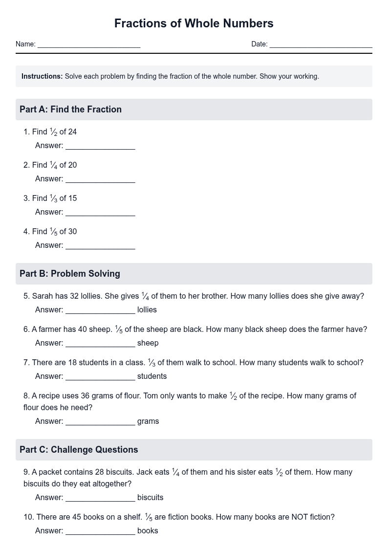 Fractions of Whole Numbers