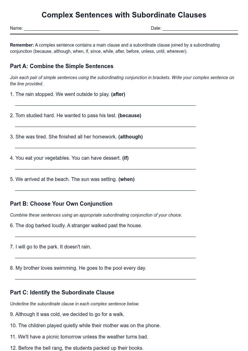 Complex Sentences with Subordinate Clauses