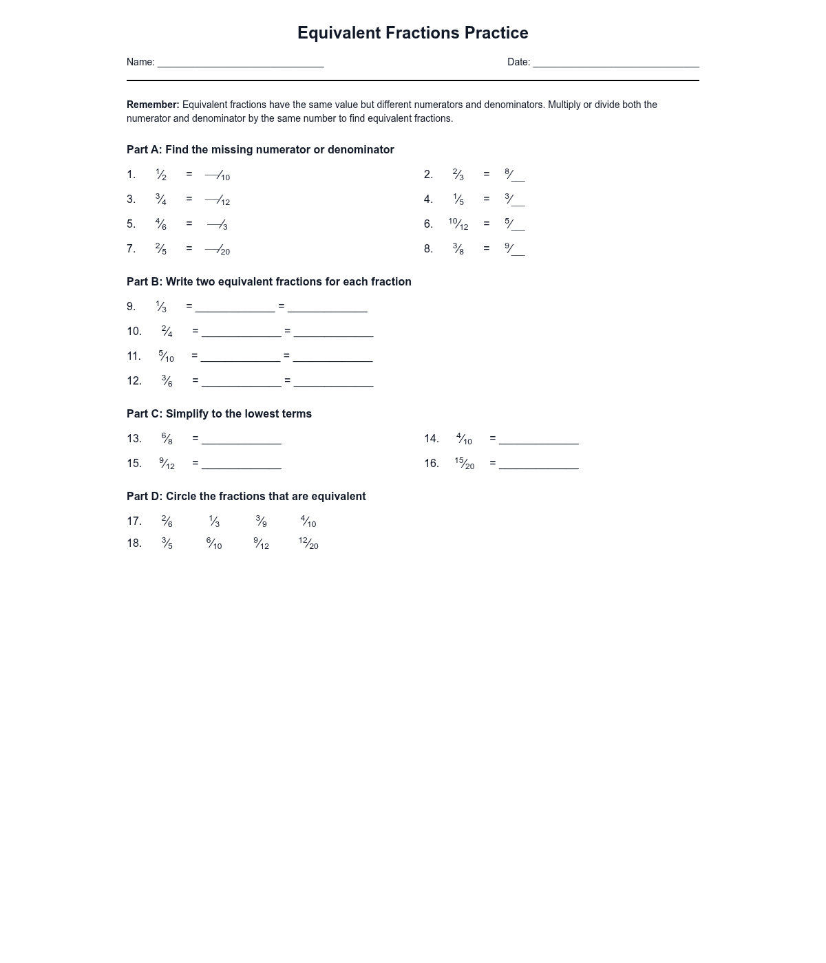 Equivalent Fractions Practice