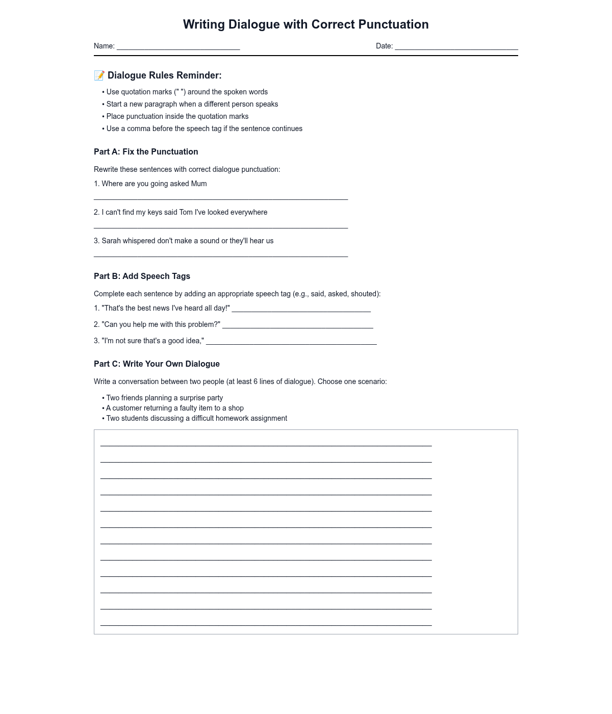 Writing Dialogue with Correct Punctuation