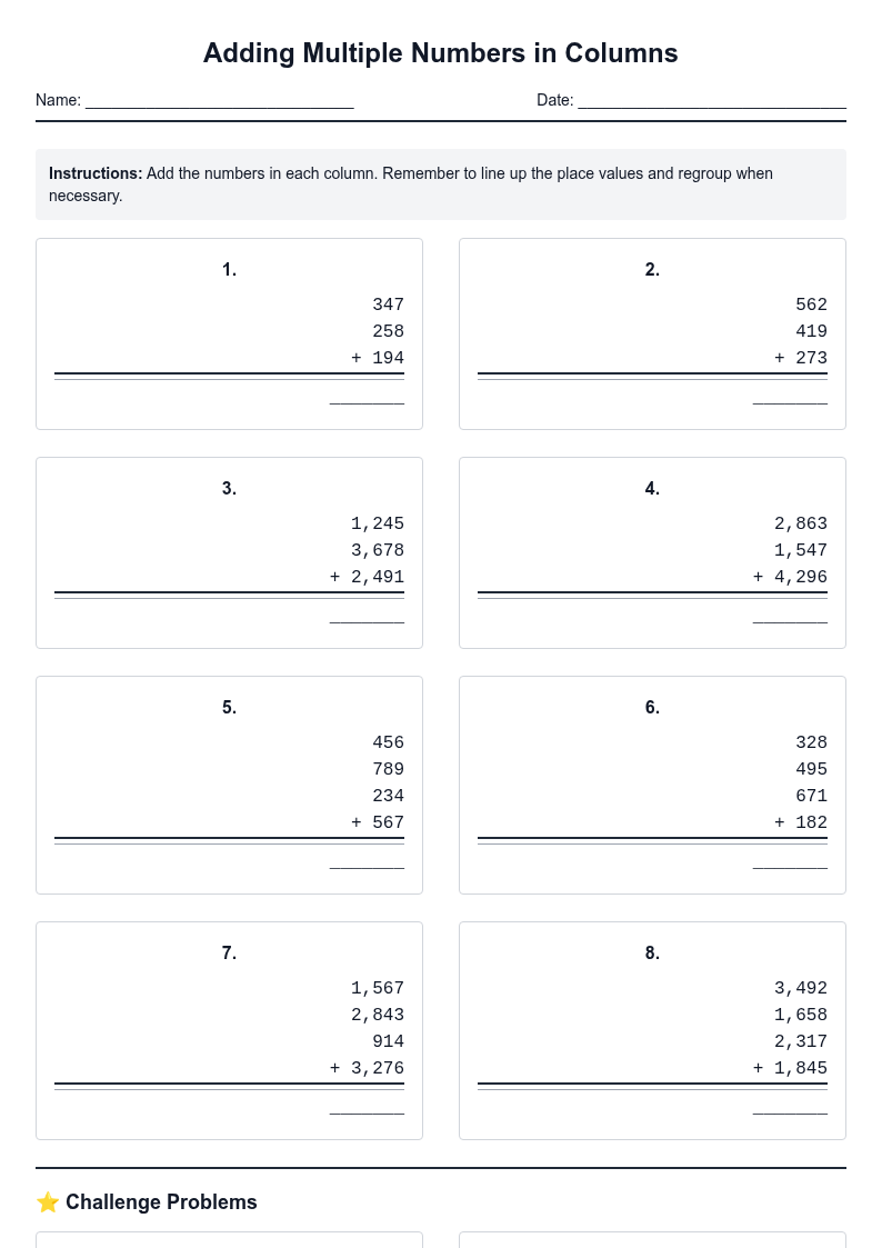 Adding Multiple Numbers in Columns
