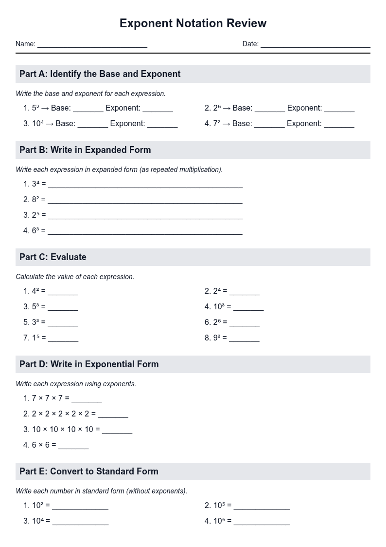 Exponent Notation Review