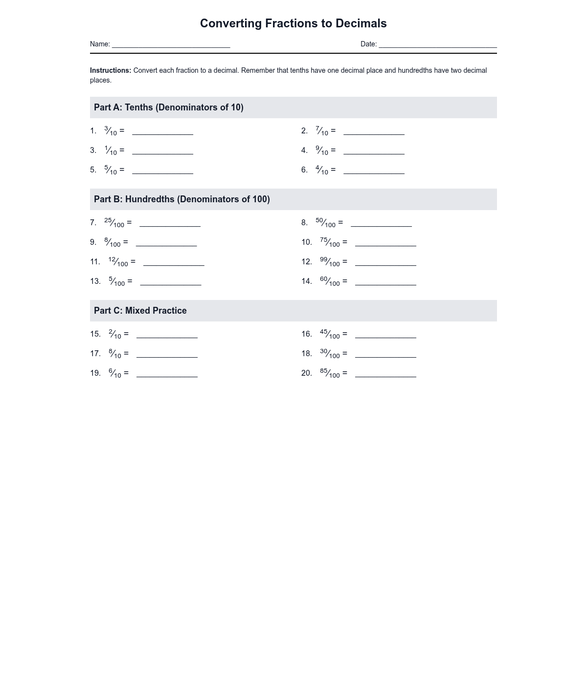 Converting Fractions to Decimals