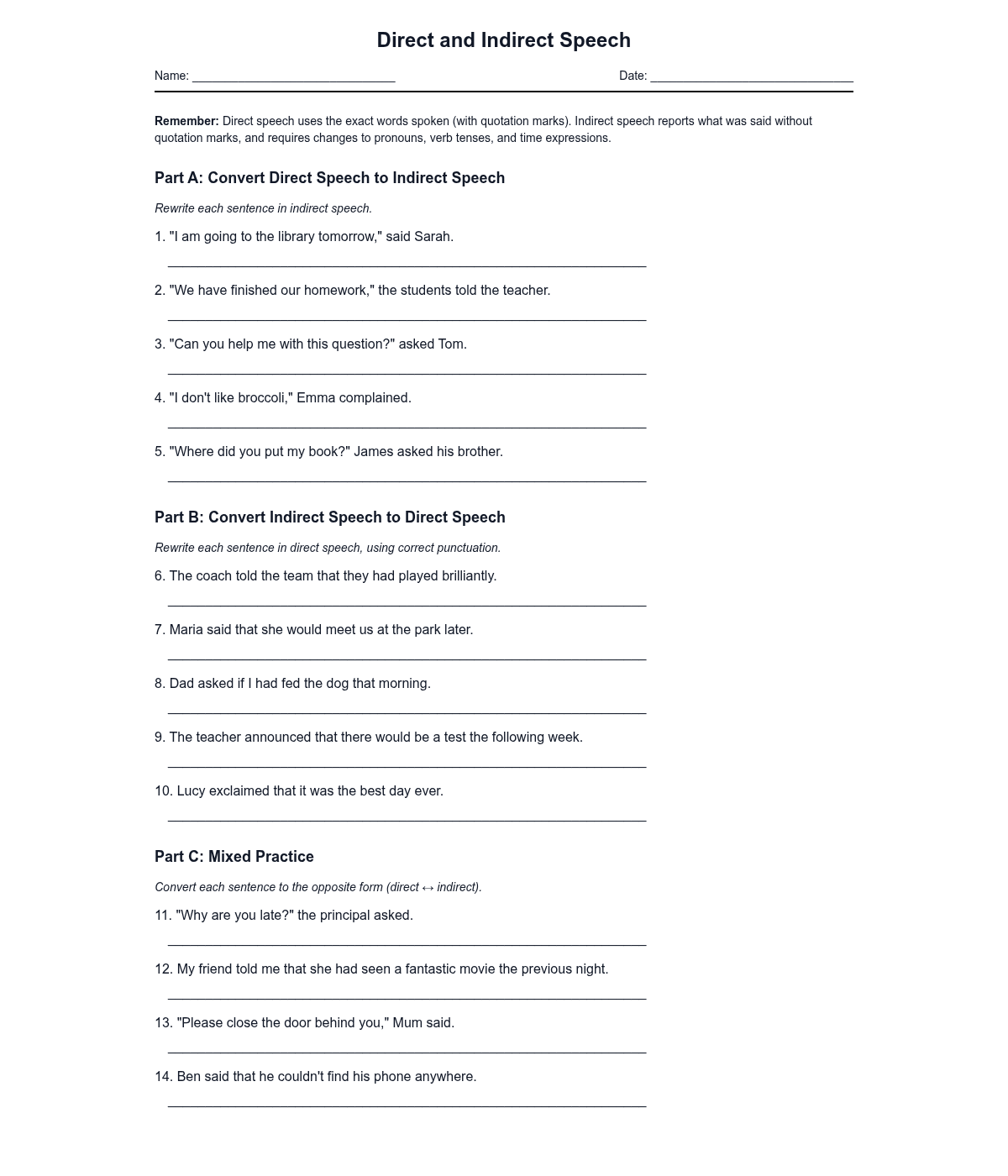 Direct and Indirect Speech