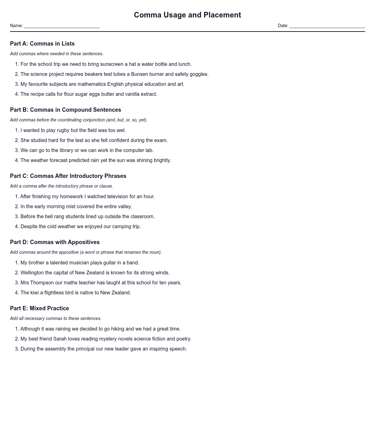 Comma Usage and Placement