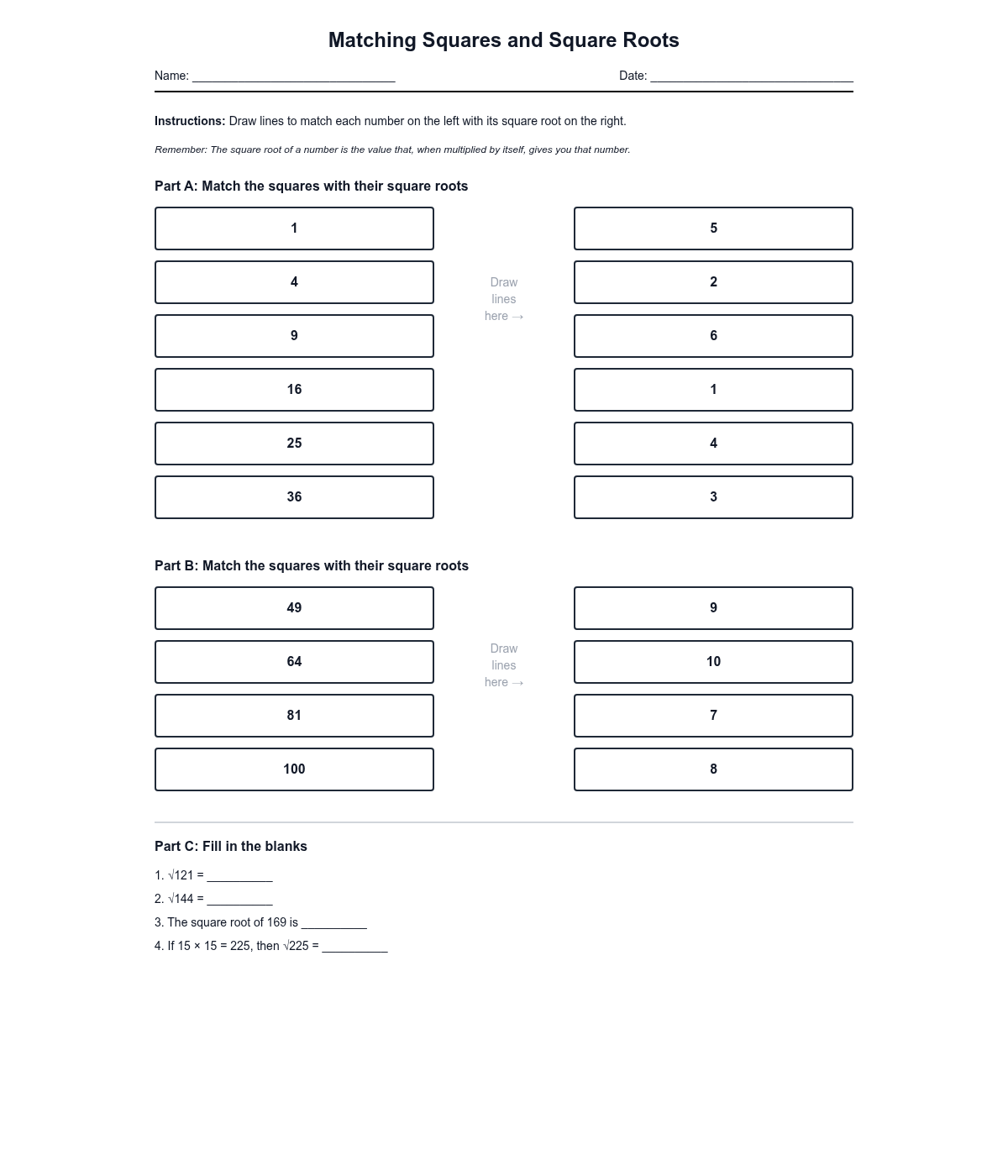 Matching Squares and Square Roots