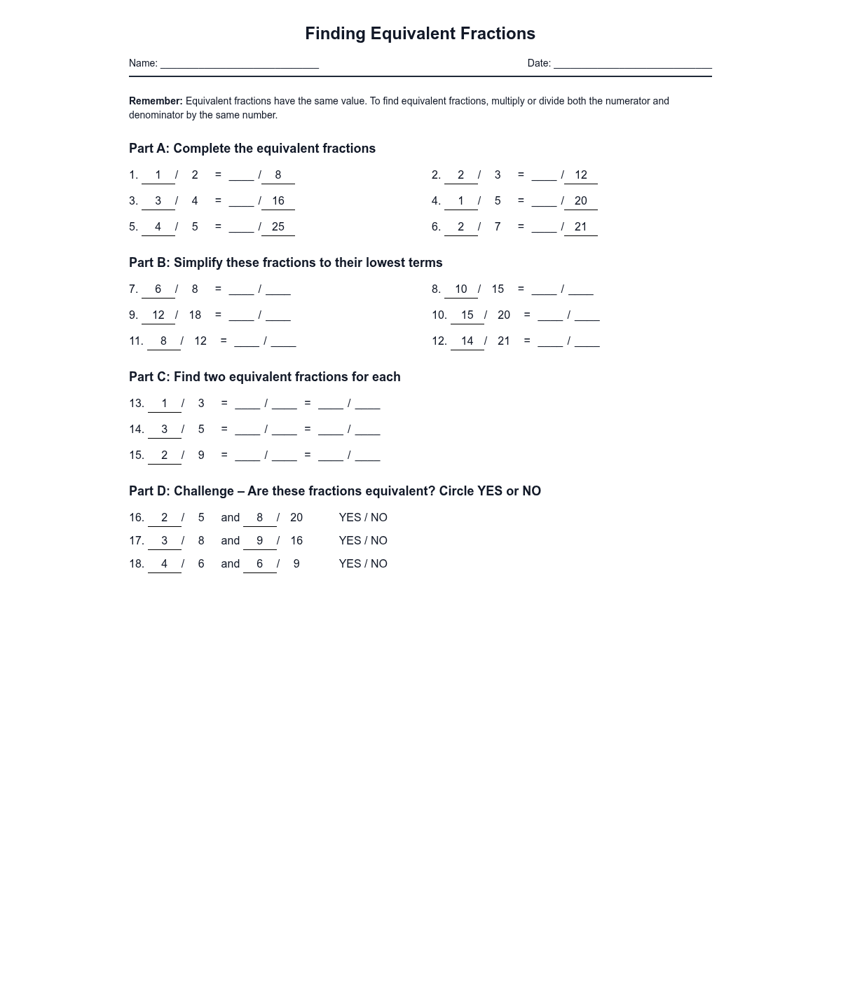 Finding Equivalent Fractions