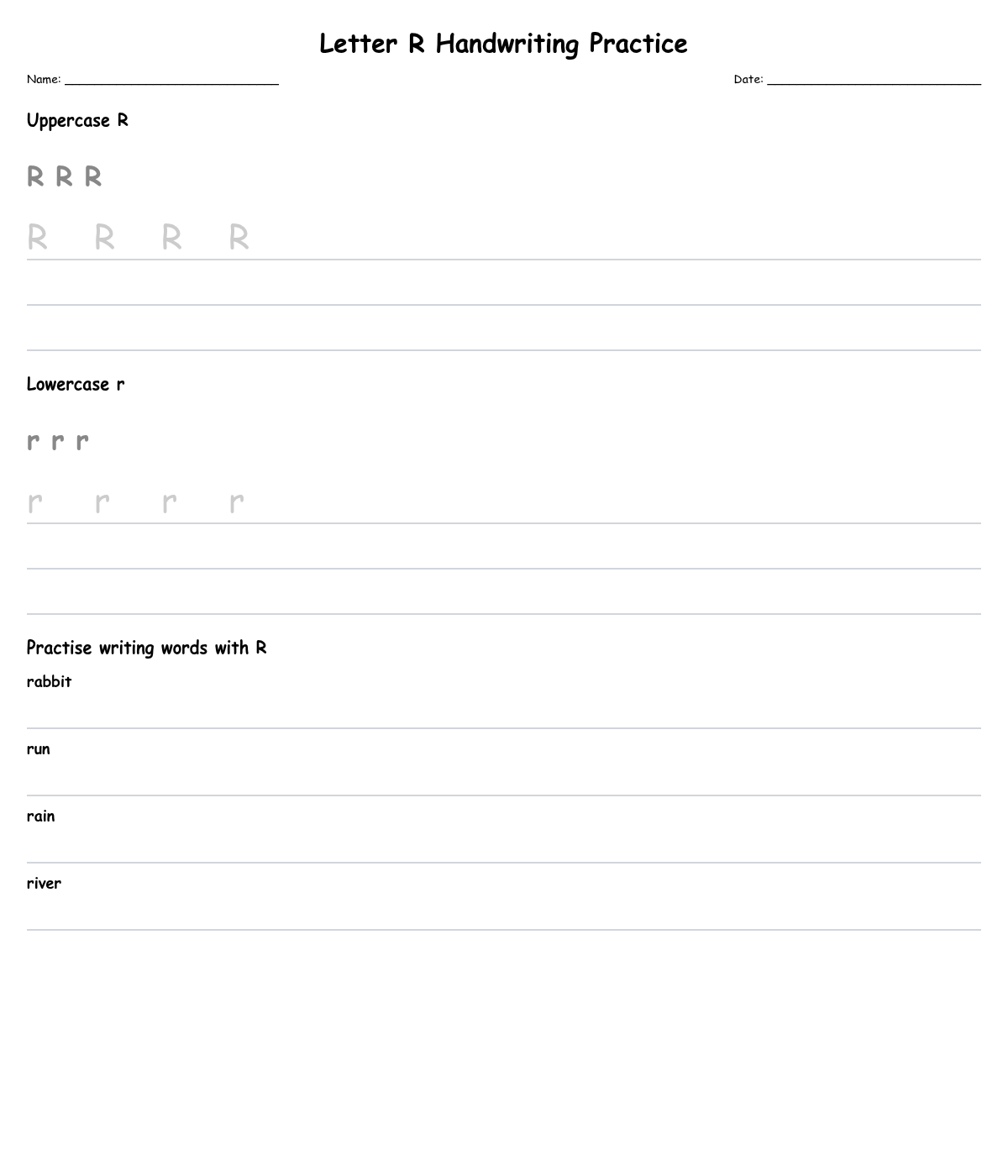 Letter R Handwriting Practice