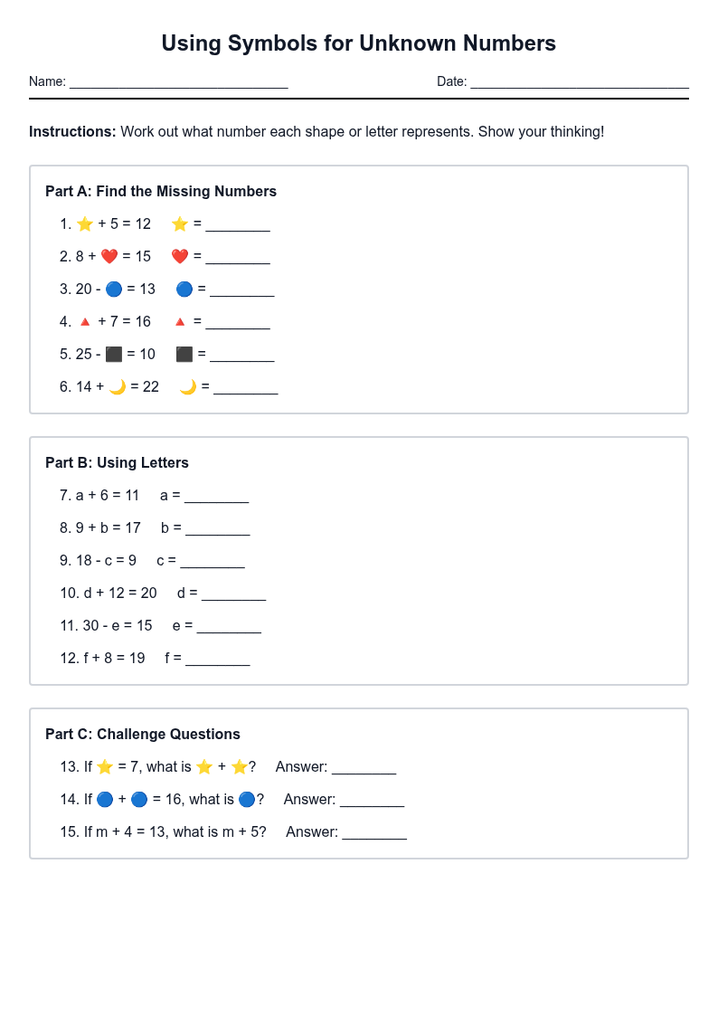Using Symbols for Unknown Numbers