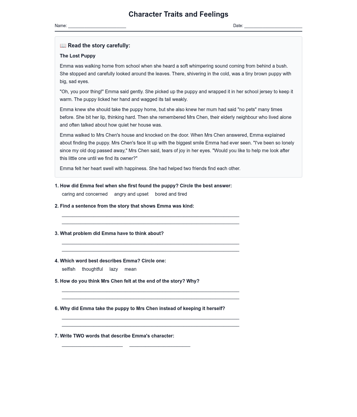 Character Traits and Feelings