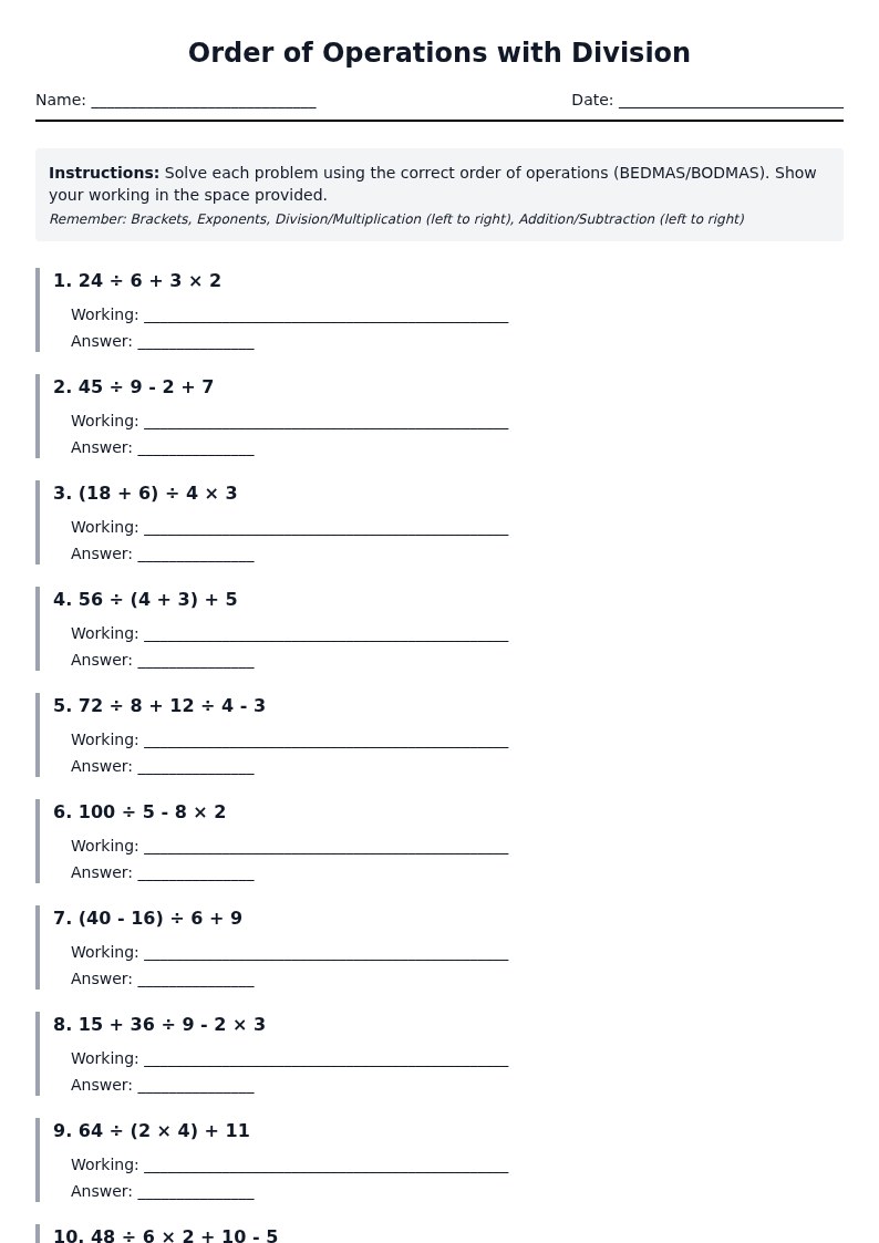 Order of Operations with Division